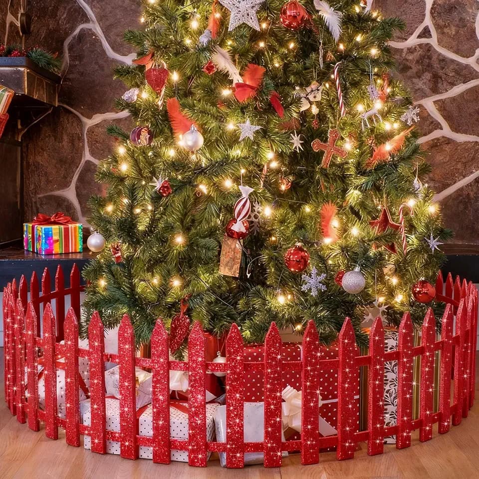 16 Pcs 11.81 Inches Tall Christmas Tree Fence,Red