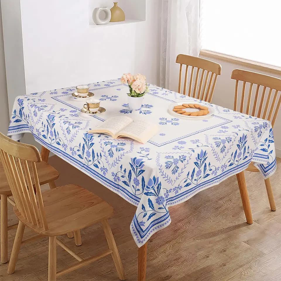 FINGERCRAFT Tablecloth 100% Cotton Table Cover, 60 x 60 Inch, Blue Damask