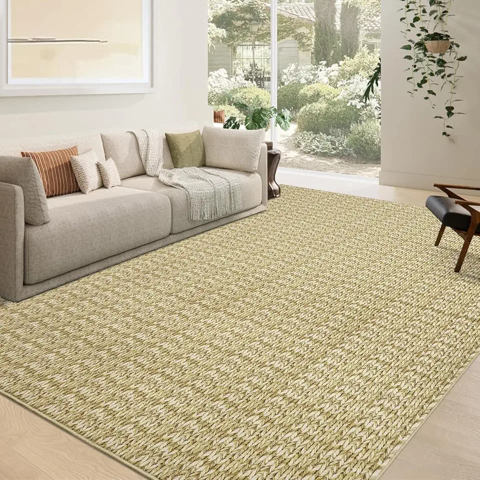 GlowSol Large Washable Area Rug 9x12 Washable Braided Print Bedroom Rug with Non-Slip Backing, Ultra-Soft Neutral Indoor Carpet, Foldable Low Pile Floor Cover for Living Room, Dining Room, Camel