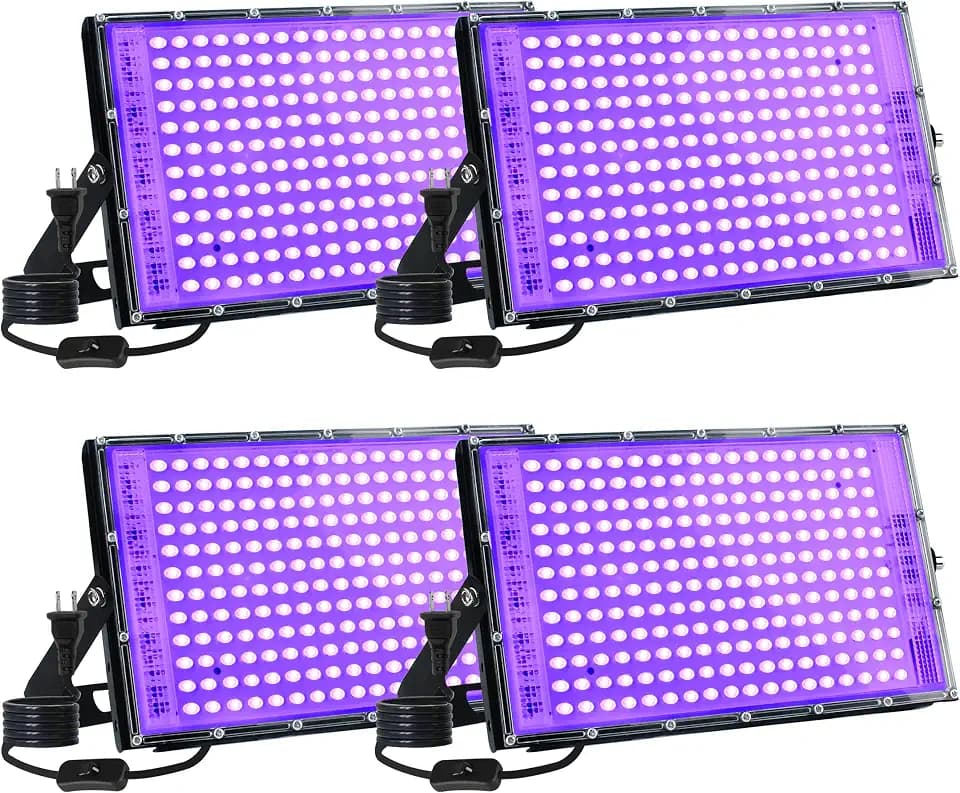 4 Pack 150W LED Blacklight, UV Black Lights for Glow Party, 395 NM