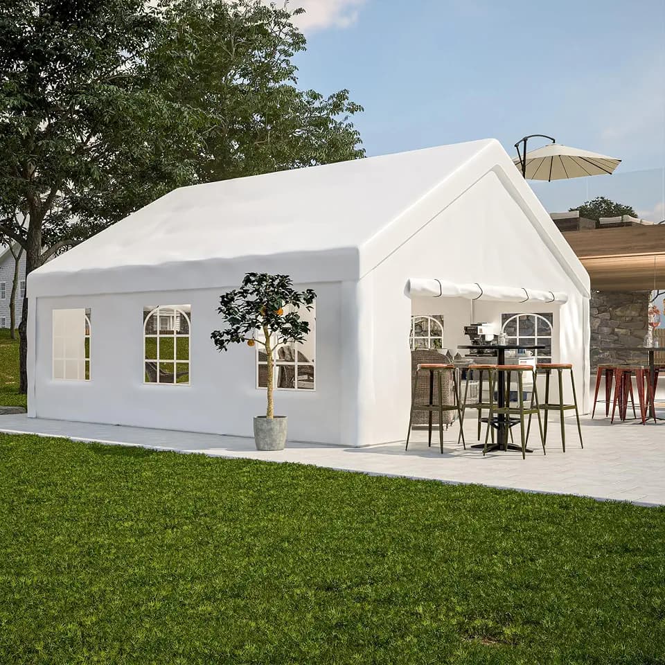 KEIKI 20x20ft Party Tent Heavy Duty, Outdoor Canopy Tent Carport Wedding Event Shelter BBQ Wedding Tents for Parties with Storage Bags & Removable Sidewall for Parties Carport Camping Garden Patio
