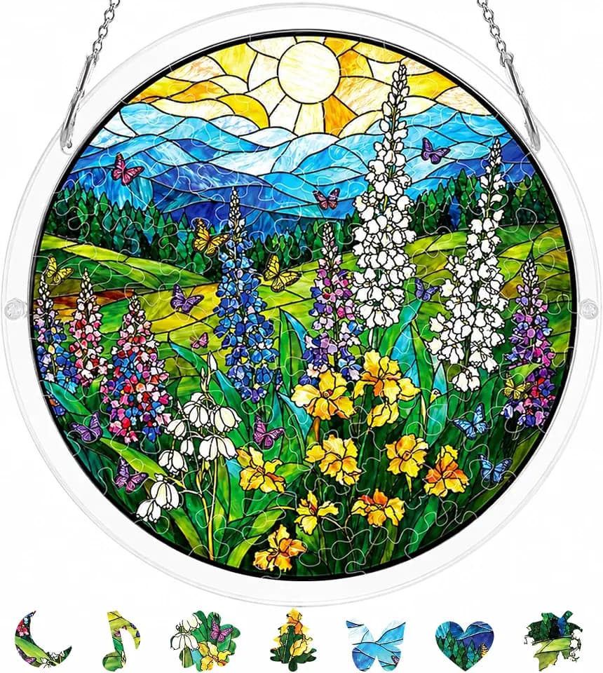 9.8 Inches Wildflower Puzzle Suncatcher, Sun Catcher Puzzle Gift for Women