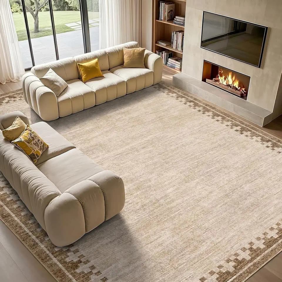 GarveeHome Large Washable Rug 9x12 for Living Room Modern Bordered Carpet