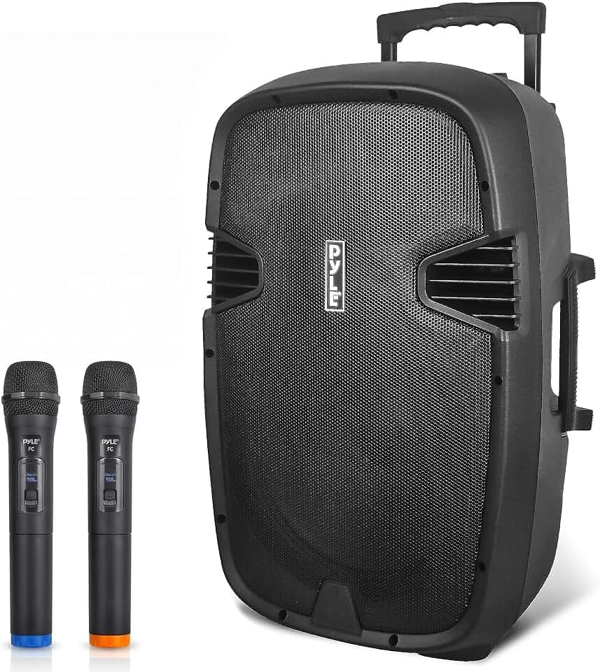 Pyle 12" Bluetooth PA Speaker | 1000W Sound System, 2 Wireless Mics