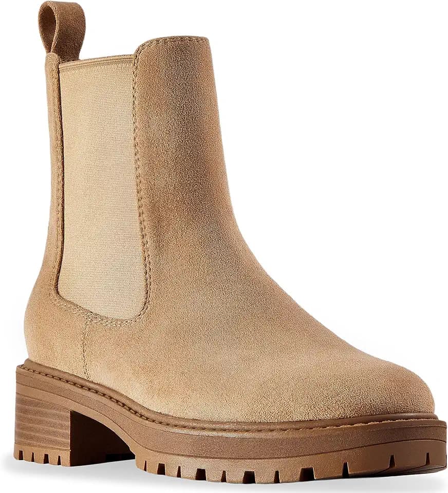 CosyFever Women's Chelsea Boots Lug Sole Low Heel Pull On Ankle Boots