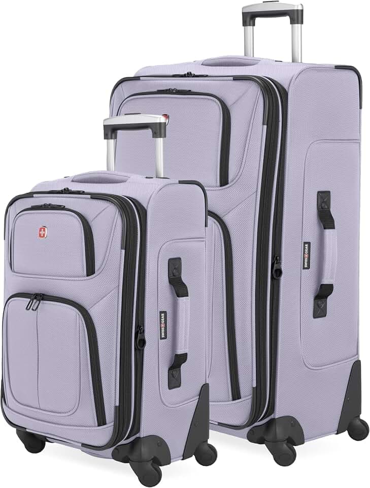 SwissGear Sion Softside Expandable Spinner Luggage Durable Lightweight Travel Suitcase, Evening Haze, 2-Piece Set (Carry-On/Large)