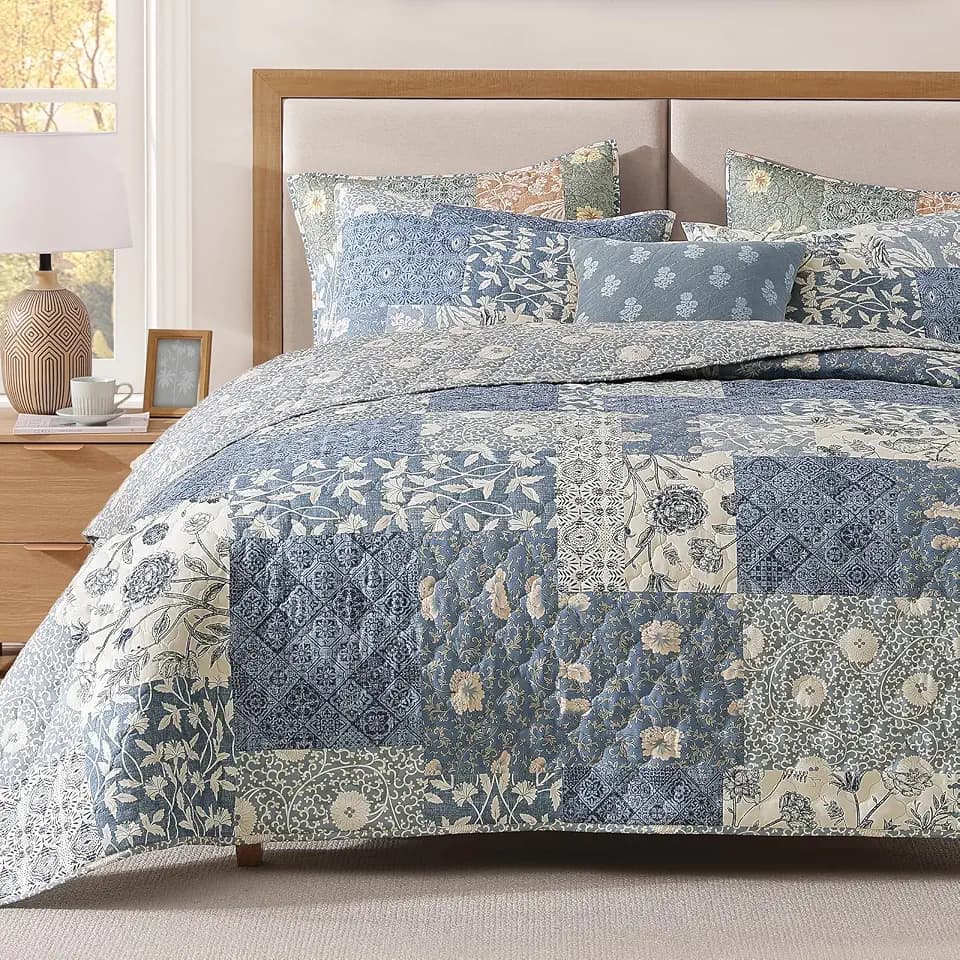 Quilts Queen Size-3 Pieces Soft Queen Bedspread Floral Patchwork Quilt