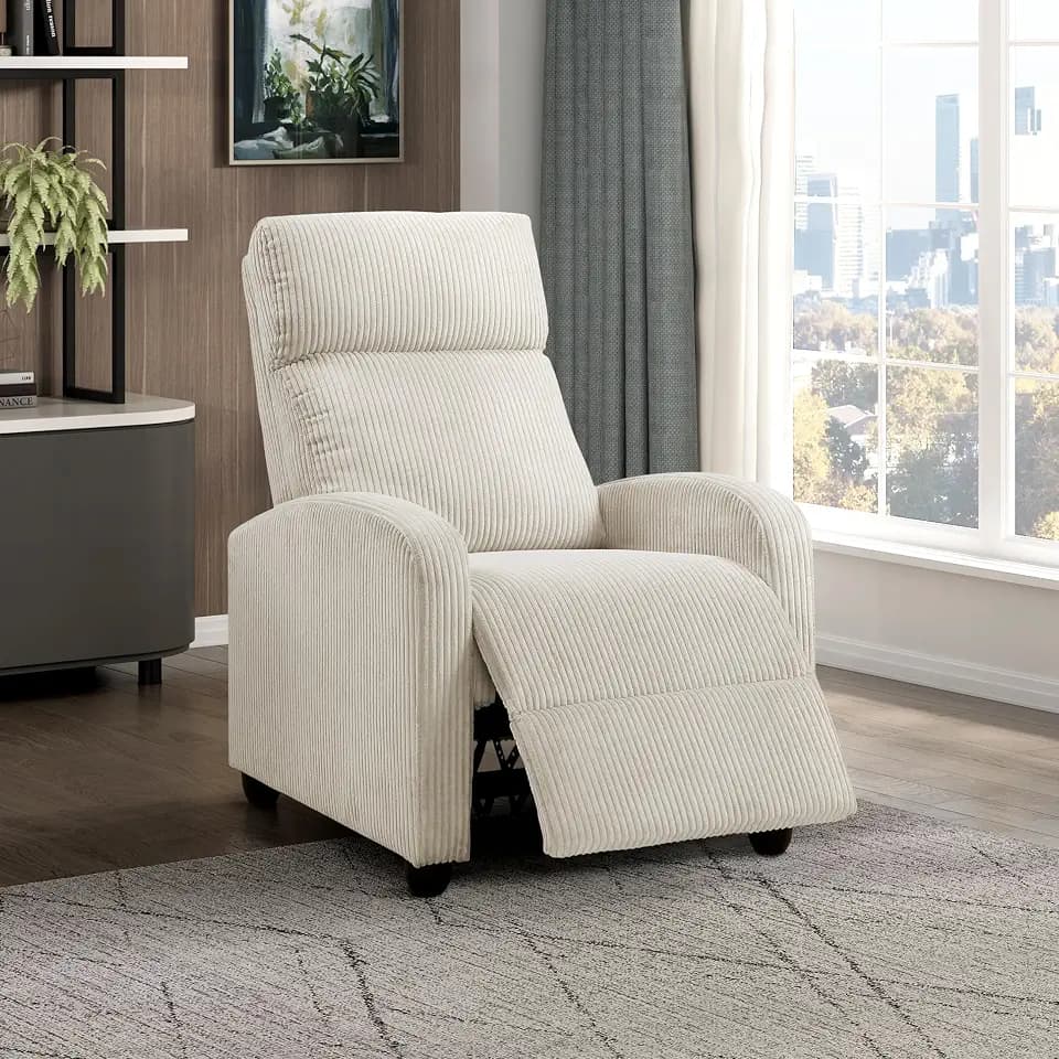 Lexicon Corduroy Pushback Recliner Chair, Beige