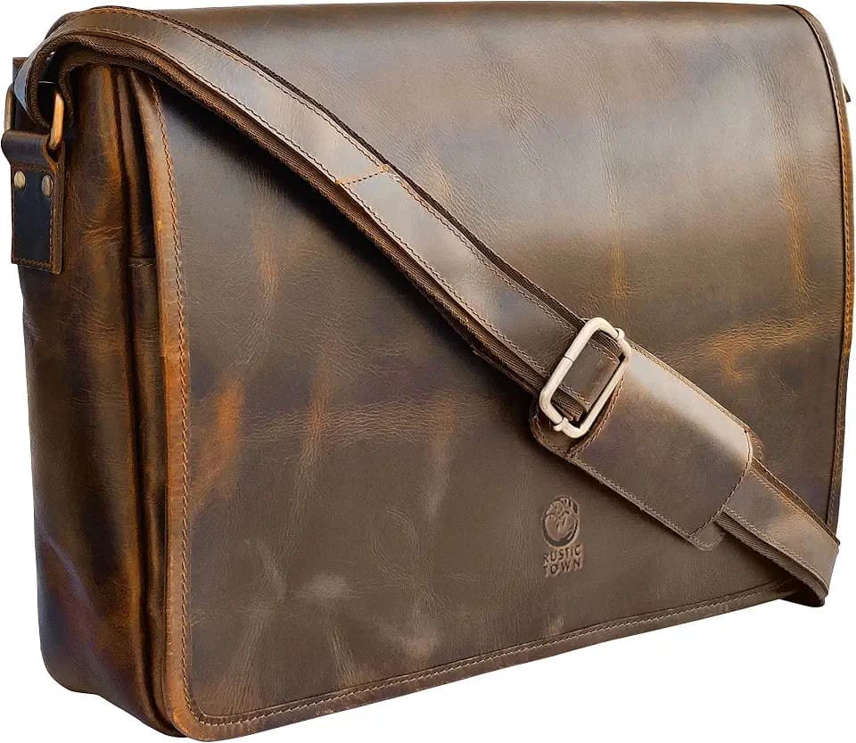 Leather Messenger Bag for Men - 16 Inch Full Grain Vintage Laptop Satchel