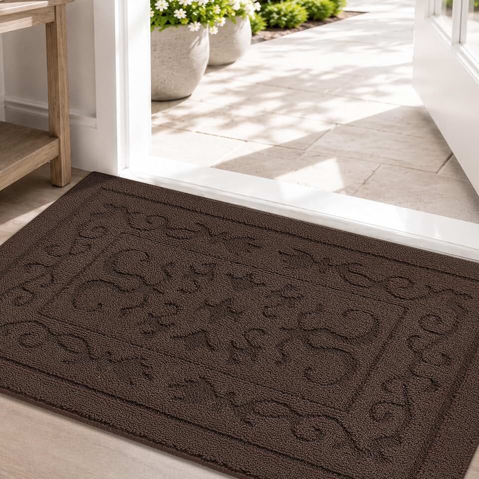 FONEYI Dirt Trapper Door Mat 32" x 48", Non-Slip Washable Doormats, Coffee