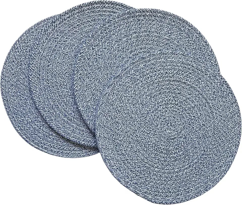 WAZAIGUR Round Placemats Set of 4 Thick Cotton Rope, 13inch, Blue and White