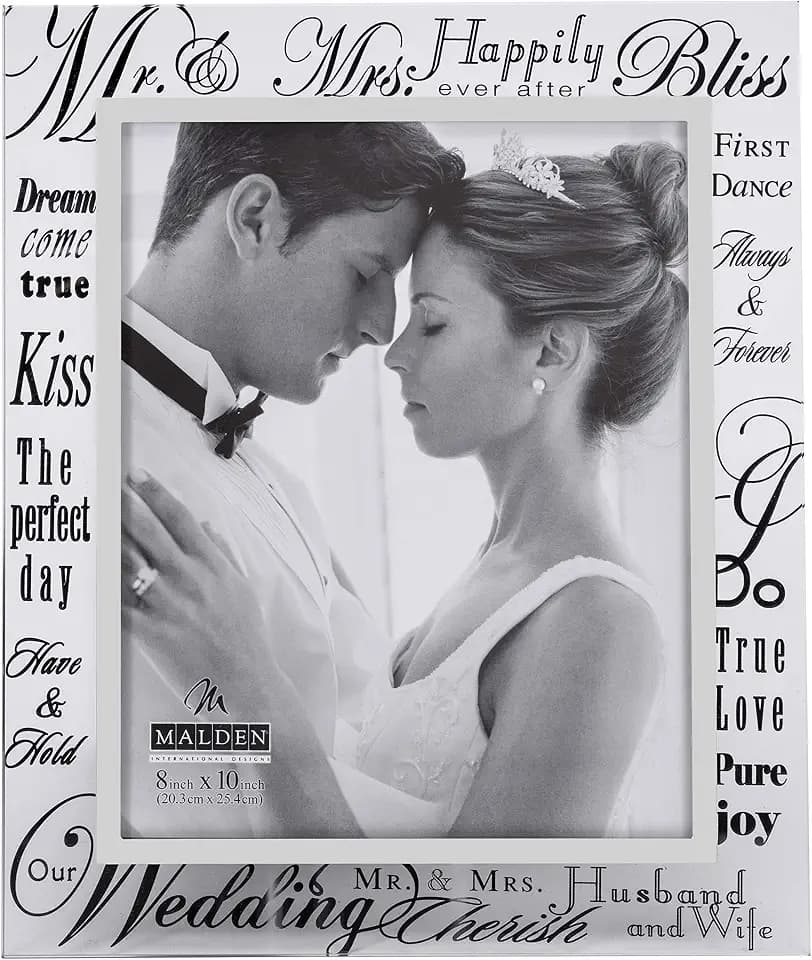 Malden International Designs Mirrored Glass With Silver Metal Inner Border Mr. and Mrs. Picture Frame, 8x10, Silver