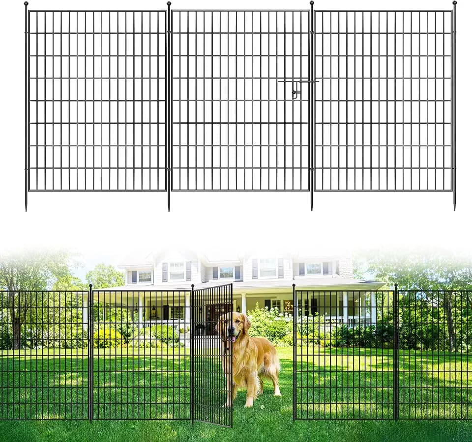Garden Fence, 40in(H) x 23.6ft(L) 10 Pack Garden Fencing Animal Barrier, Metal No Dig Fence, Dog Fence Outdoor for Yard, Dog Playpen Outdoor Decorative Garden Fences for Yard Patio, Black