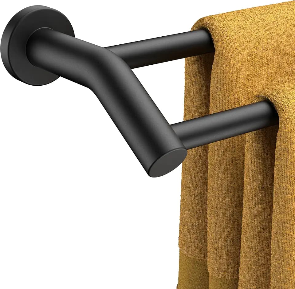 FORIOUS Double Towel Bar 24", Bathroom Towel Holder Rod Wall Mounted Black
