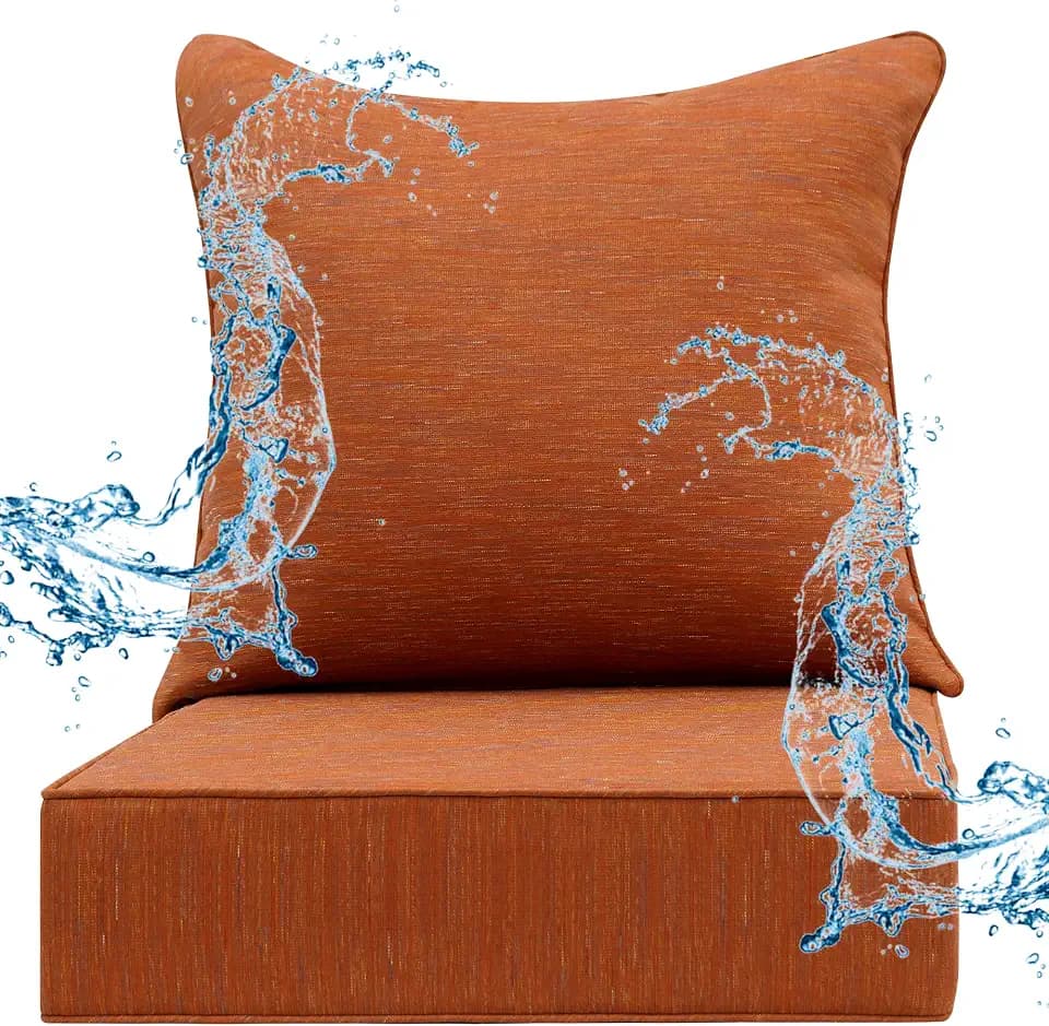 Deep Seat Patio Cushions Set 24 x 22 Inch, Olefin Fabric, Patio Furniture Cushions with Removable Cover, Rain-Proof and Fade Resistant Deep Seat Bottom & Back Cushion 1set (Woven Russet Confetti)