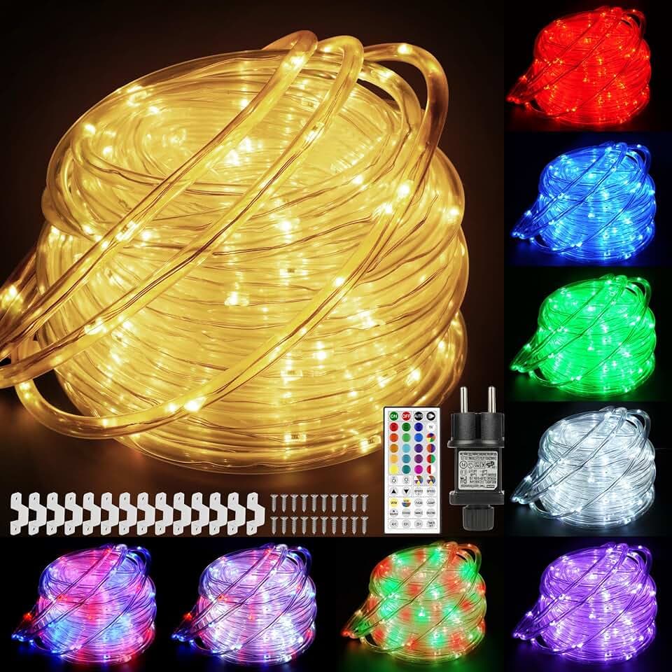 StarryEver 15M LED Schlauch Lichterkette Außen Strom, 150er LED Lichtschlauch Außen IP68, 25 Farben Lichterkette Innen, Patio Lichterschlauch Lichterketten mit Fernbedienung für Garten Balkon Zimmer