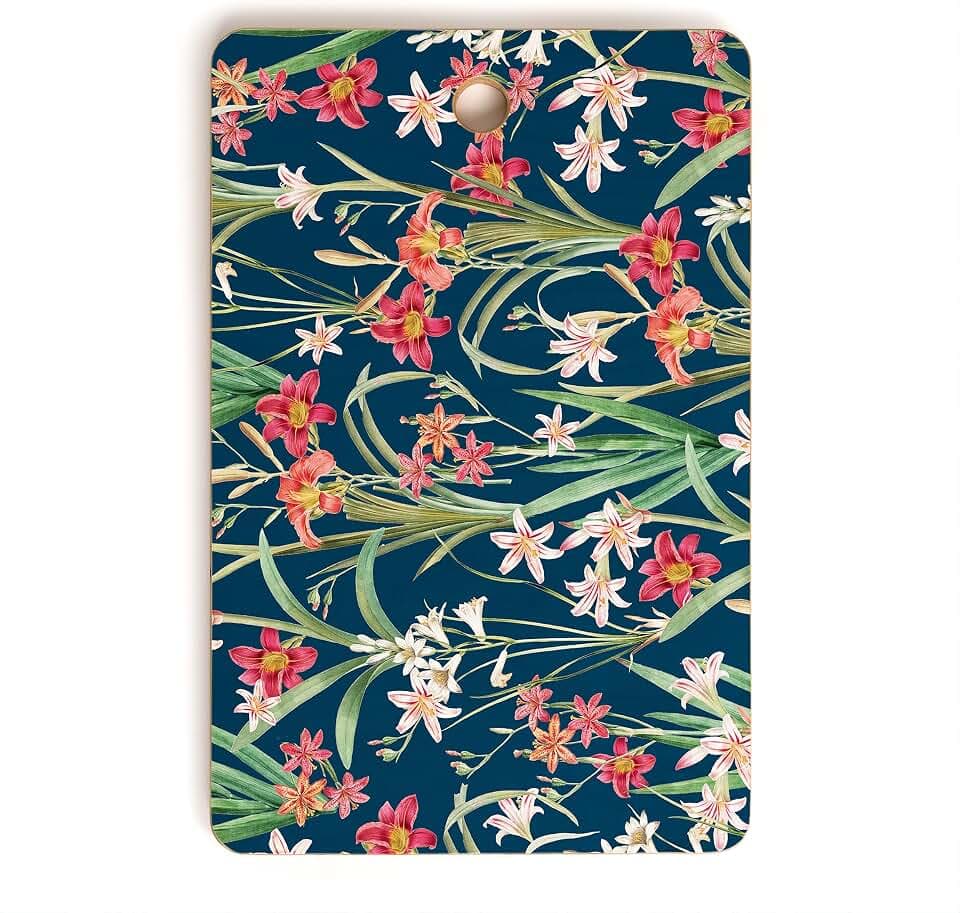 Society6 Bamboo Cutting Board- Kitchen Decor by 83 Oranges - Unique Cutting Boards for Kitchen, 16" x 10.5" x 0.5", Blossom Botanical