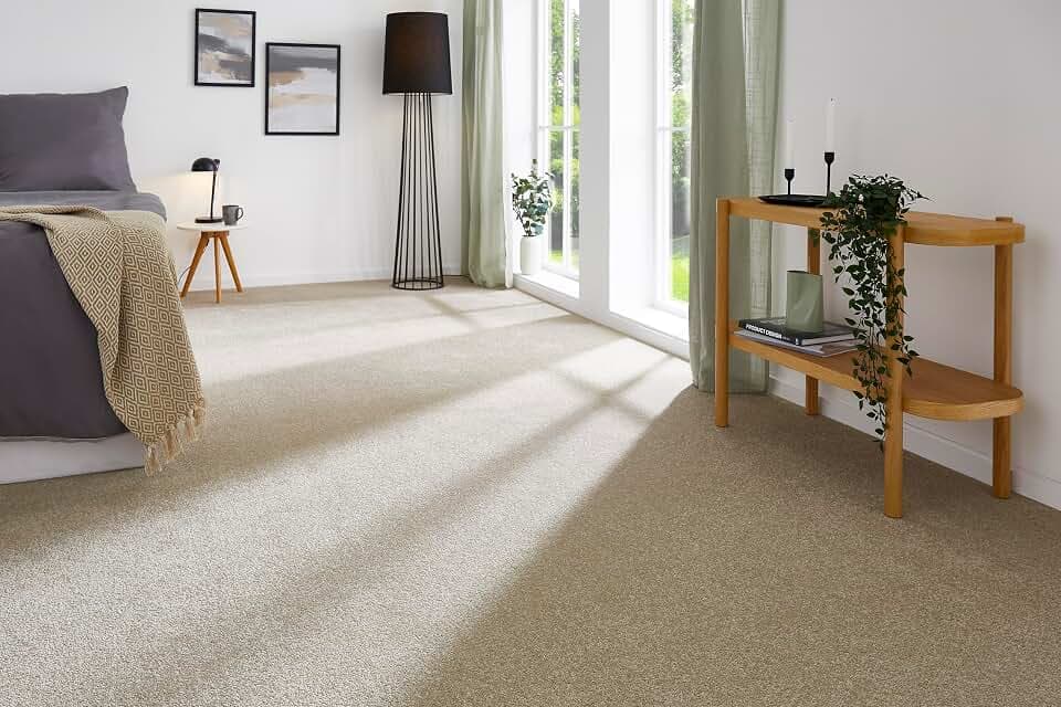 andiamo Teppichboden Izmir für Wohnzimmer und Kinderzimmer - Teppichboden Meterware zum Verlegen - Teppichbelag mit hoher Trittschalldämmung - weicher Teppichboden 400 x 550 cm Beige