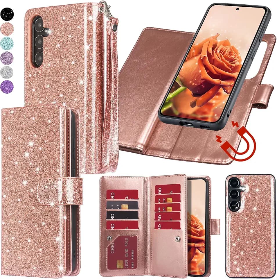 Varikke for Galaxy S25 FE Wallet Case Magnetic Detachable, Rose Gold