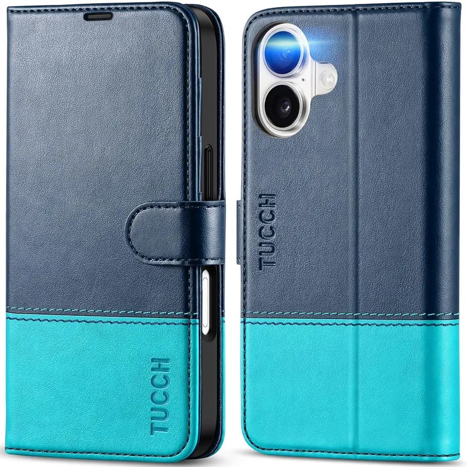 TUCCH Wallet Case for iPhone 17 (6.3") 2025, 4 Card Slots, Blue & Lake Blue