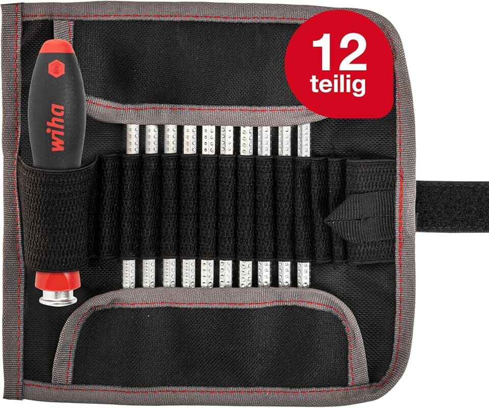 Wiha Schraubendreher mit Wechselklinge Kombiklingen-Satz SYSTEM 4 in Rolltasche (27820) / 12 teilig, Schlitz/Phillips/TORX/Sechskant, variable Klingenlänge, schnelles Umstecken
