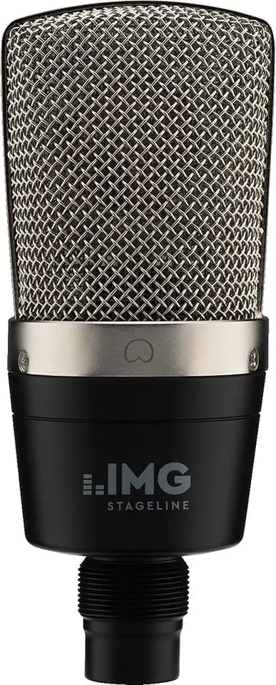 IMG STAGELINE ECMS-60 Großmembran Kondensator-Mikrofon, Vokal- und Instrumenten-Mikro für den professionellen Studio-Einsatz inkl. Mikrofon-Halter, Adapterschraube und Ledertasche, in Schwarz/Silber