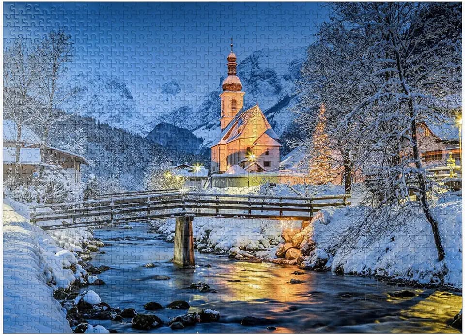 MyPuzzle Berchtesgaden Winter Landscape Pilgrimage Church of Saint Sebastian - Premium 1000 Piece Jigsaw Puzzle for Adults