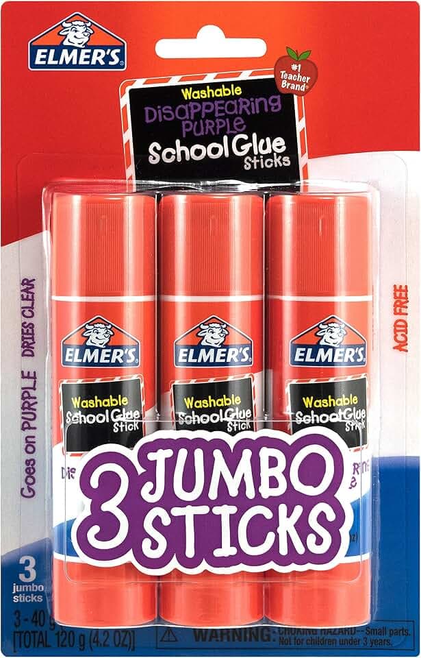 Elmers Jumbo Glue Stick (3 Pack) 1.4 oz (40g) each - Washable Disappearing Purple