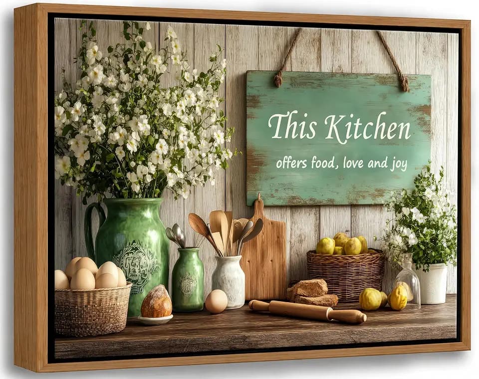 Framed Vintage Country Kitchen Canvas Wall art 12x16in