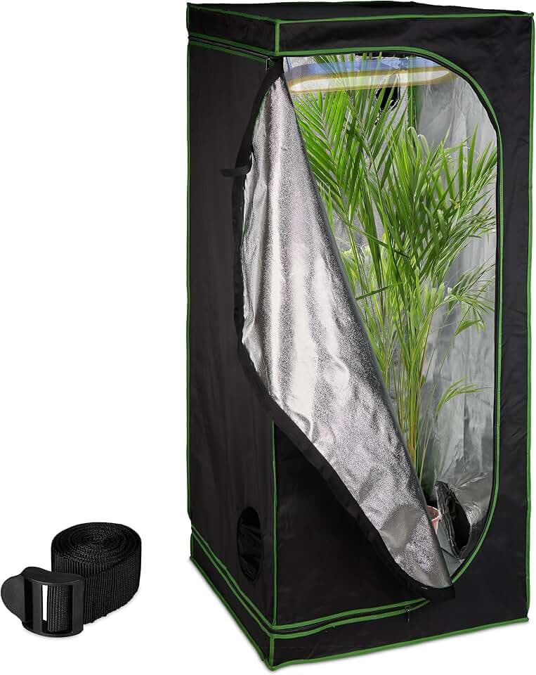 Relaxdays Growzelt, reflektierende Innenfolie, lichtundurchlässig, Indoor Zuchtzelt, Größenauswahl, schwarz/grün