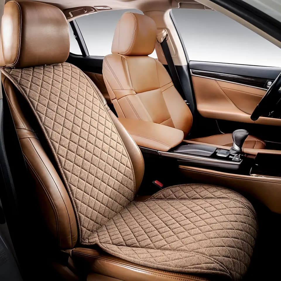 IVICY Faux Linen Front Car Seat Cover, Seat Protector, 1 Unit, Light Brown