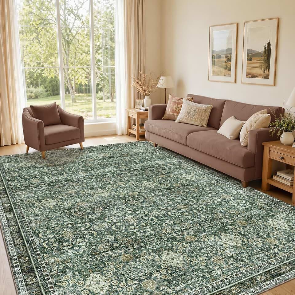 Sasttie 5x7 Area Rugs, Ultra-Soft Washable Rug for Living Room, Dark Green