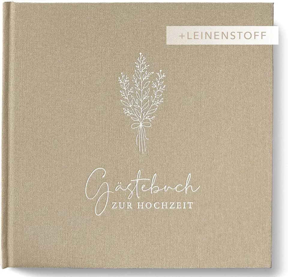 luftundliebe Gästebuch Hochzeit mit Fragen zum ausfüllen, Gästebuch, Hochzeit Gästebuch, Vintage, Hardcover mit echtem Leinenumschlag, Hochzeitsgästebuch, Boho-Stil - Beige