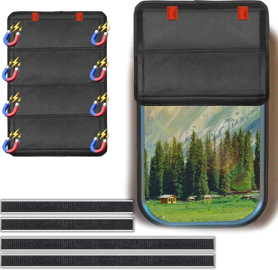 Rv Door Window Shade Cover, Rv Blackout Curtains with Uv Protection(25 * 16 in), New Model Foldable Rv Blackout Window, Cover Camper Door Window Shade(Hook and Loop+Magnetic Version)