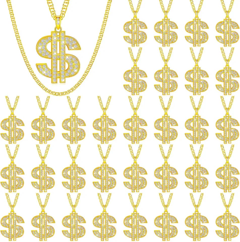 Yinkin Gold Chain Dollar Necklace with Dollar Sign