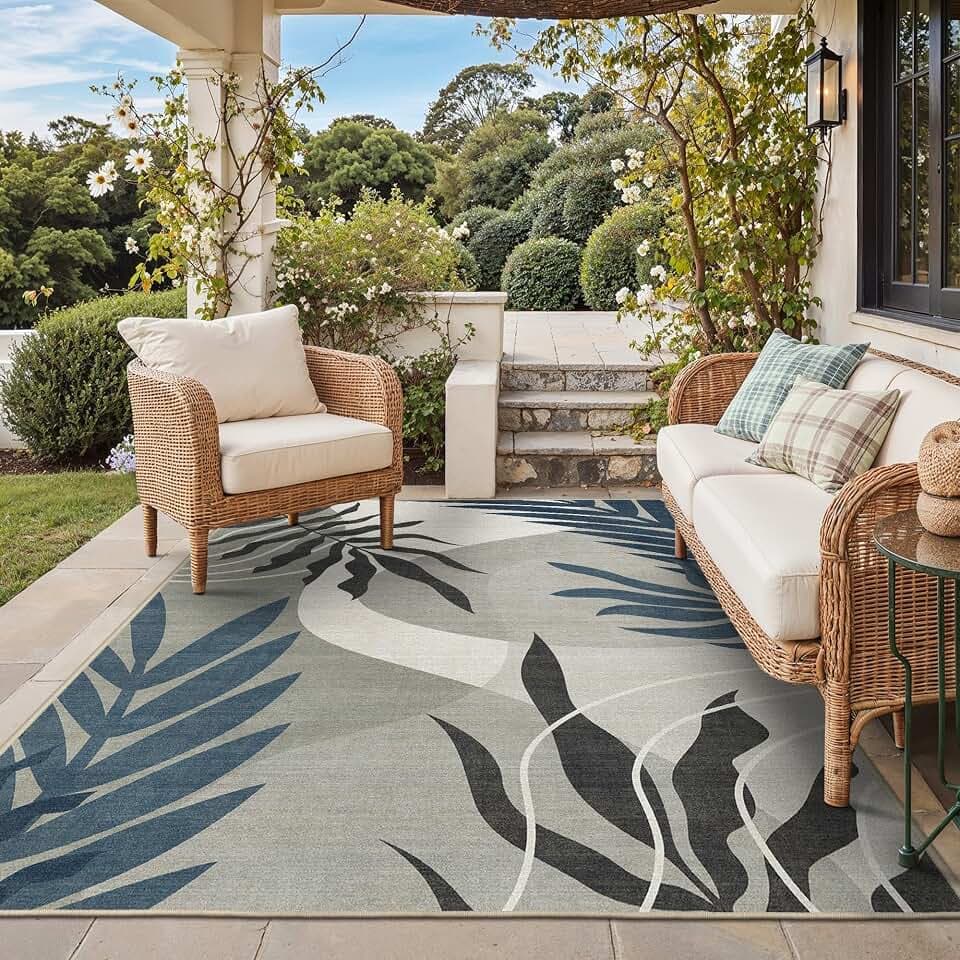 GENIMO 5x8 Outdoor Rug, Washable for Patio and Deck, Navy Grey