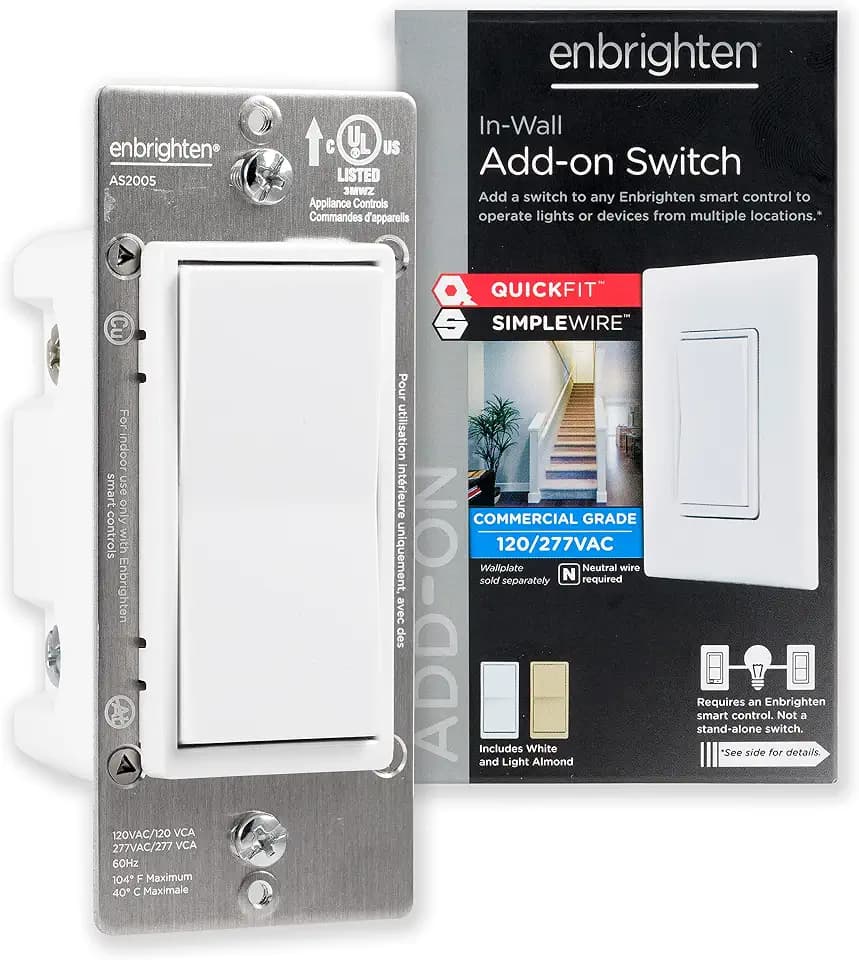 Enbrighten Z-Wave Add-On Switch, Paddle, White & Light Almond, 1 Pack