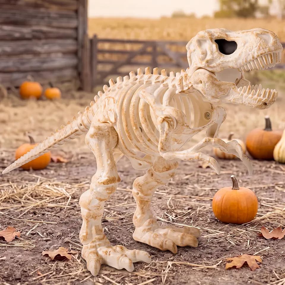 JOYIN 13.35" Posable Tyrannosaurus rex Skeleton Halloween Decoration, Realistic Dinosaur Skeleton with Movable Joints, Spooky Indoor Outdoor Yard Animal Prop for Haunted House, Graveyard, Party Decor