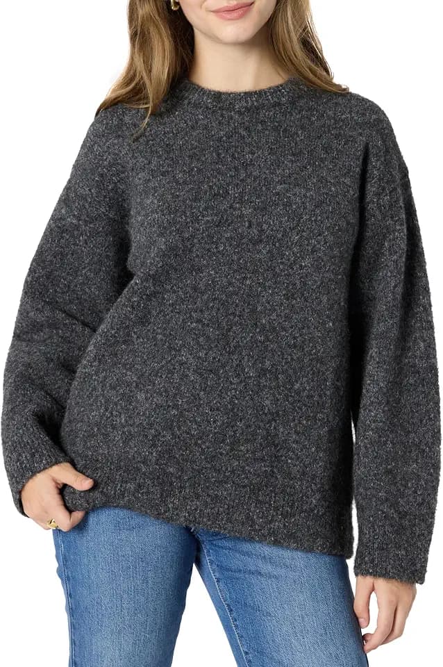 Amazon Essentials Women's Oversized-Fit Faux Mohair Crewneck Sweater