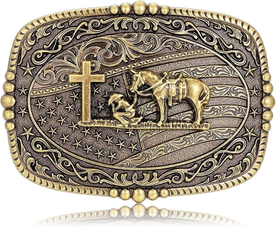 Btilasif Cross Prayer Western Cowboy American Flag Belt Buckle for Men