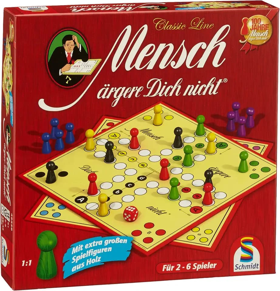 Schmidt Spiele 49330 Classic Line, Mensch ärgere Dich Nicht, mit extra großen Spielfiguren aus Holz, FFP, 2 bis 6 Spieler, bunt