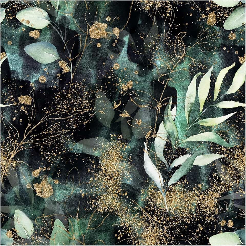 HAOKHOME Moody Wallpaper Peel and Stick Botanical Leaf Green Gold Bathroom