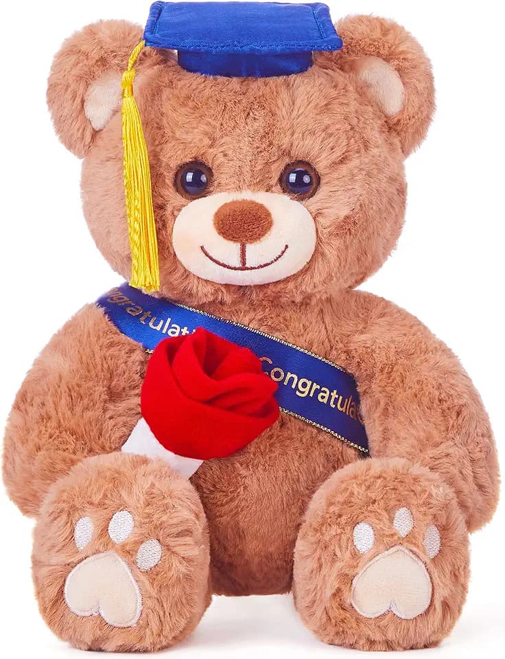 IKASA Graduation Teddy Bear 2026 Stuffed Animal Plush Toy with Cap,11" Soft Present Gift Preschool Kindergarten for Girlfriend (Rose)