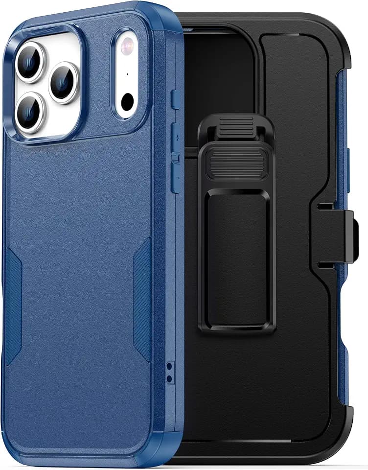 for iPhone 17 Pro Max Case with Belt Clip Holster,Compatible with Magsafe, Military-Grade Protection,2X Screen Protector,Heavy Duty Cover for iPhone 17 Pro Max Case,Blue