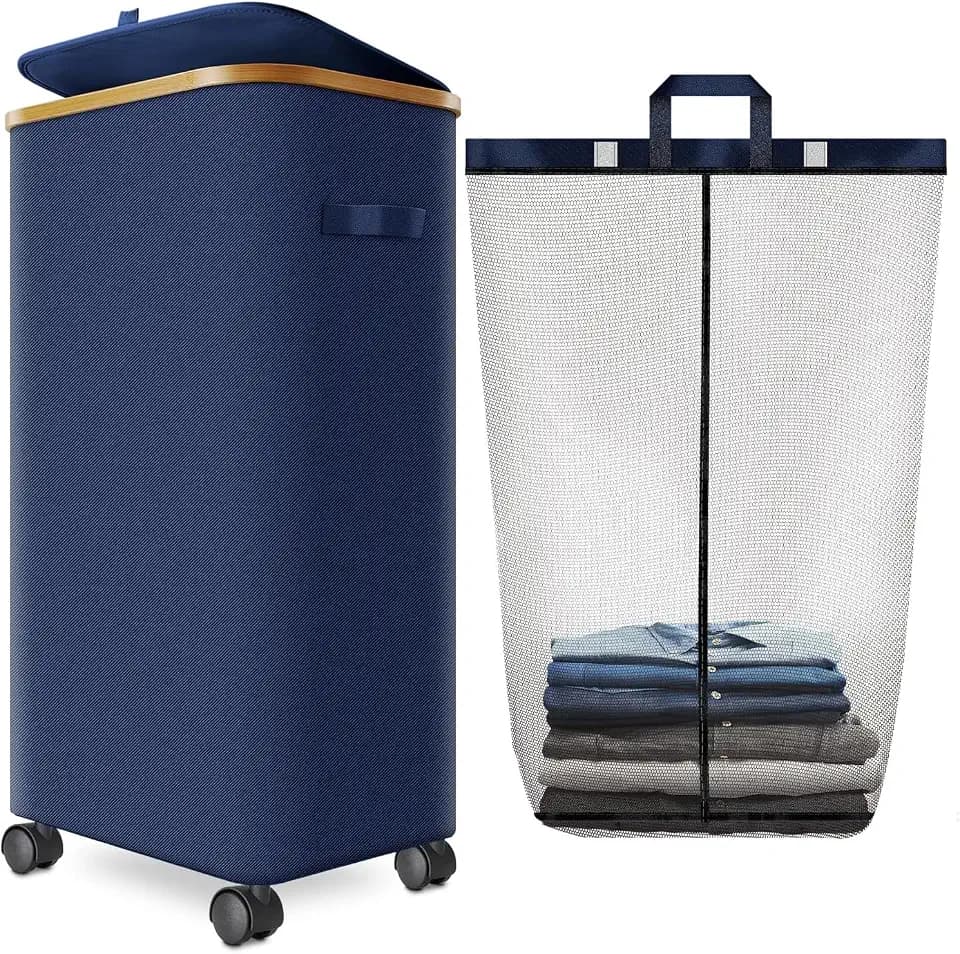 Laundry Basket with Wheels, 110L Large Rolling Laundry Hamper for Dorm