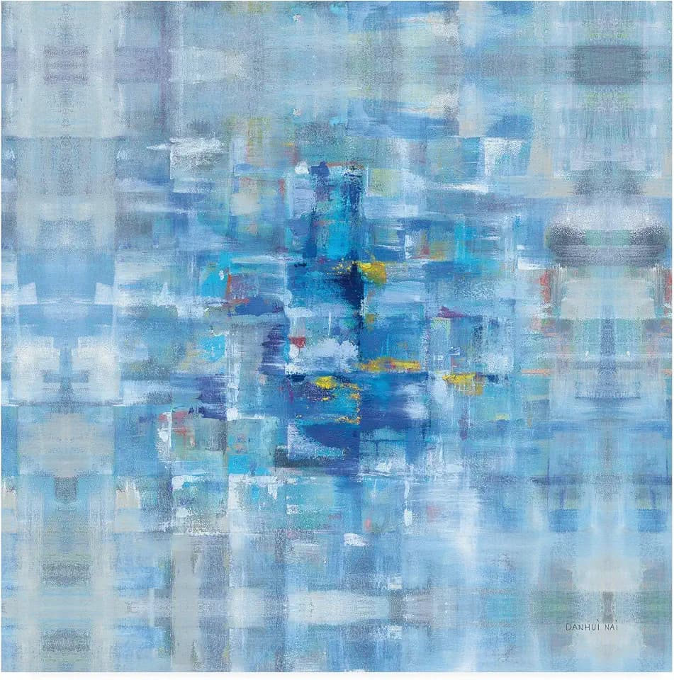 Wrapped Canvas Wall Art - Danhui Nai 'Abstract Squares Blue' Wall Art for Living Room, Bedroom, or Office Décor - 14x14