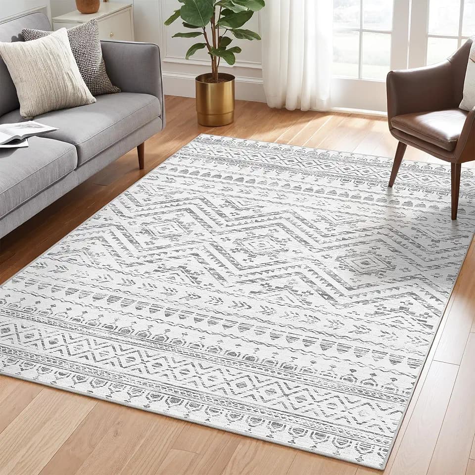 Miukiki 4x6 Washable Area Rug Non Slip Rug for Living Room Grey