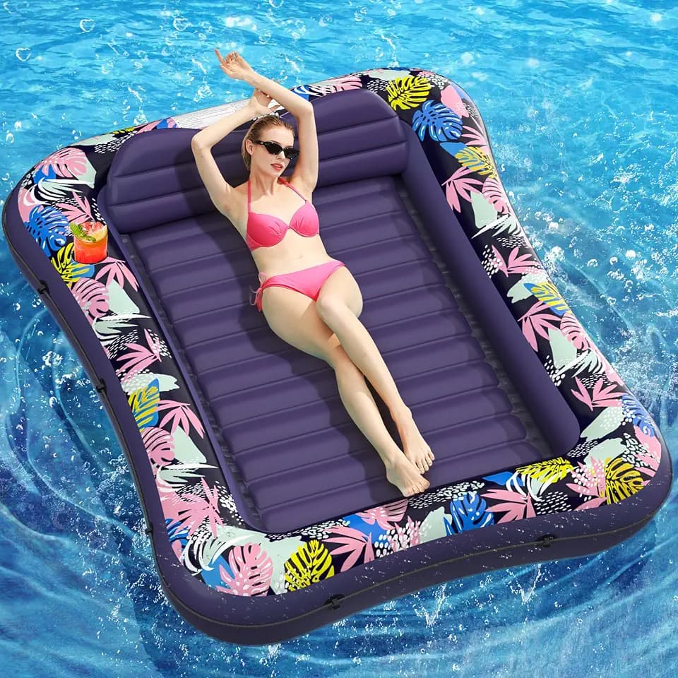 OKSUWATER Inflatable Tanning Pool Lounger, 75" x 51", Large, Purple