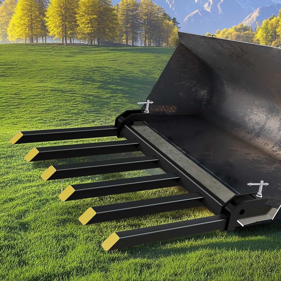 AUTOSAVER88 Clamp on Debris Forks Fits 60'' Bucket, 4000 lbs Heavy Duty Quick Attach Pallet Forks for Tractor Loader Skid Steer for Efficient Loading and Unloading