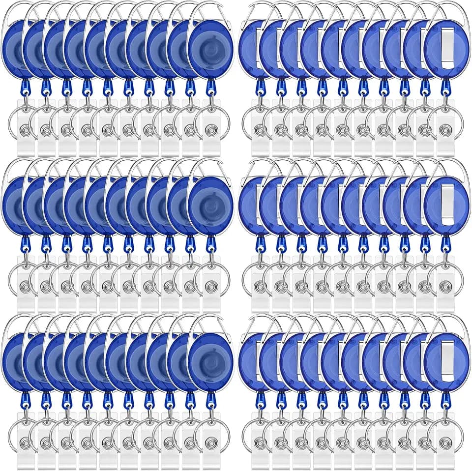 Honoson 50 Pcs Heavy Duty Badge Reel Retractable Clip, Blue